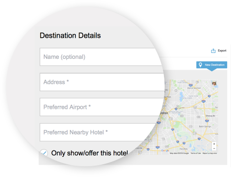 Laptop showing Destination Details