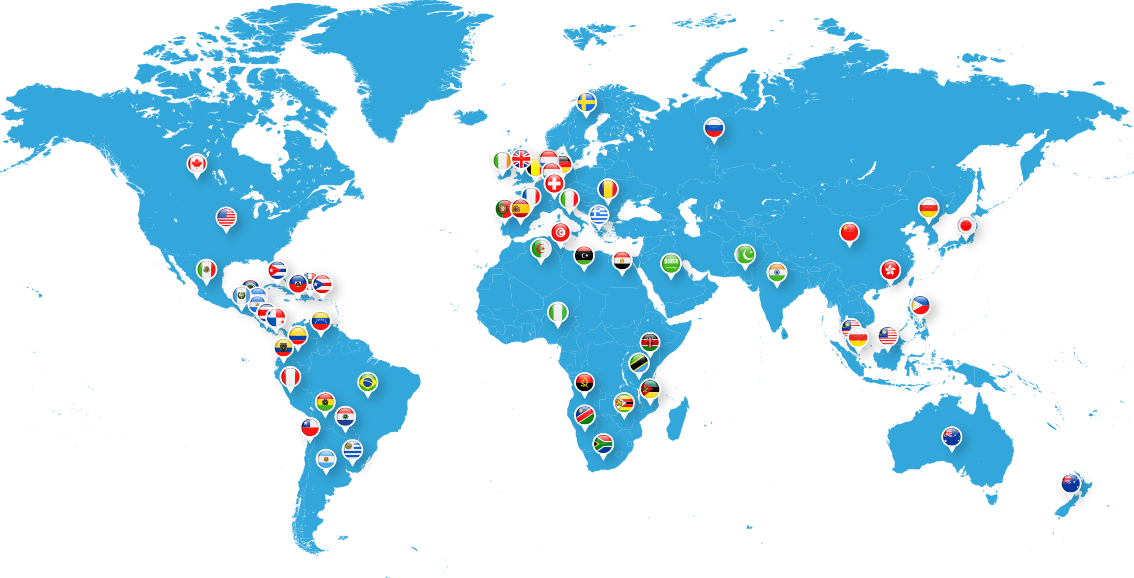 World map with pins to indicate office locations World map with pins to indicate office locations