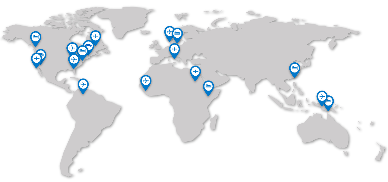 Magnifying glass over map that shows locations Magnifying glass over map that shows locations